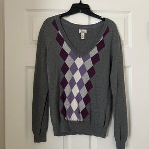 Bass Gray and Purple Argyle Sweater